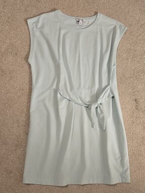 Nine West Pale Blue / Teal Tie Waist Crewneck Shift Dress
